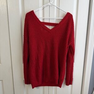 Moral Fiber red knit v neck sweater size large